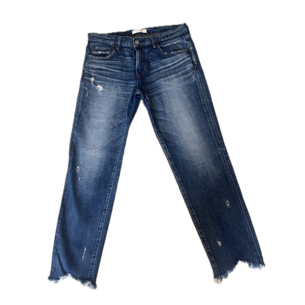 MOUSSY VINTAGE Redline Distressed‎ Selvedge Crop Jeans Raw Hem | Women's 28
